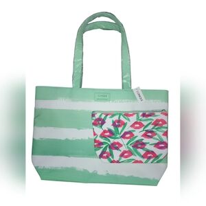 NWT Clinique x Drawbertson Striped Tote Bag Set